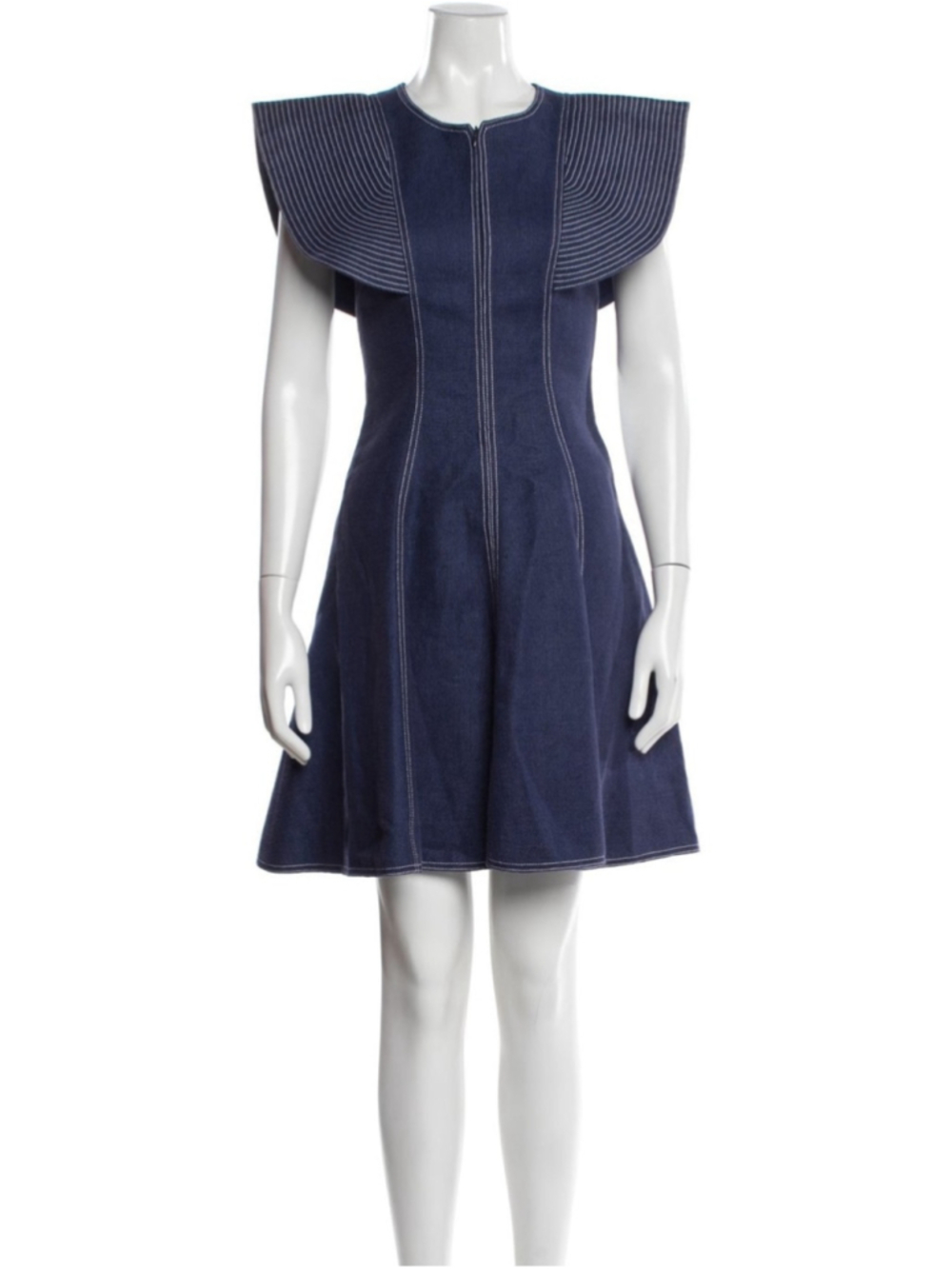 Andrew GN Runway SS16 Linen Cape Sleeve Dress Navy Zip Front FR38 Rare - Picture 2 of 9